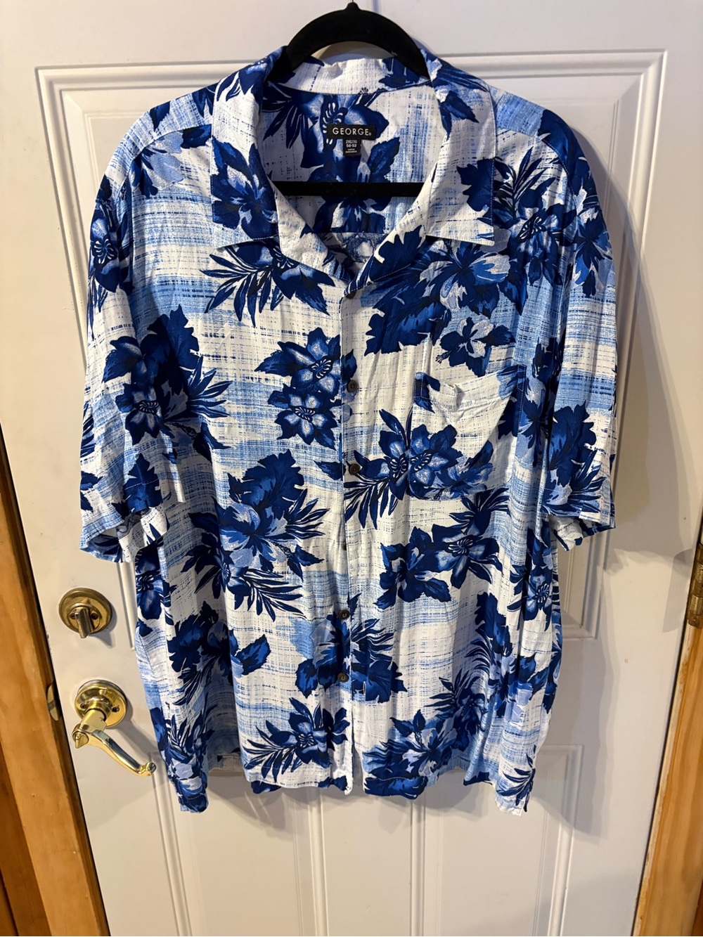 George Blue and White Tropical Print Camp Shirt Size 2XL (50-52)